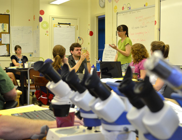 Professor Barbara Hug discusses science pedagogy during Project NEURON professional development.